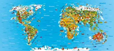 Produktbild von Sanders & Sanders Poster Weltkarte für Kinder Blau, Gelb und Grün - 600927 - 202 x 90 cm