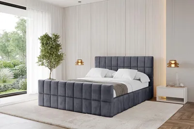 Produktbild von ALTDECOR Polsterbett mit Bettkasten - AMEA-Z 160x200 Dunkelgrau - Bett mit Matratze H3/H4, Kopfteil und Fußteil, Boxbett, Doppelbett mit Stauraum