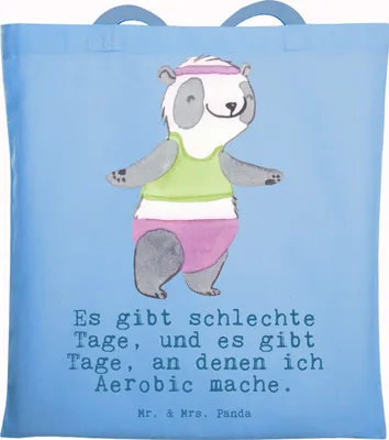Produktbild von Mr. & Mrs. Panda Jutebeutel Panda Aerobic - Sky Blue - Geschenk, Tragetasche, Fitnessstudio, Büchertasche, Fitness, Laptoptasche, Shopping Tasche, Tote Bag