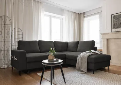 Produktbild von MIUFORM Lofty Lilly Ecksofa mit Bettfunktion L-FORM RECHTS – 237 x 197 cm - Grau - Sofa Schlafsofa Couch