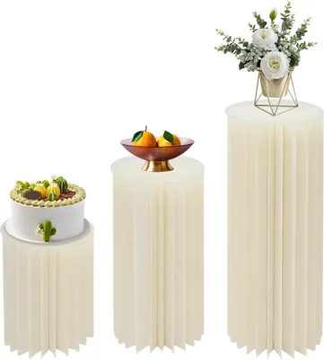 Produktbild von Hochzeitsdeko Blumenständer - Zylindrische Karton-Säulen/Podeste - 3 Stück - Faltbar - 40–80 cm - Tischdeko & Desserttisch - Weiß