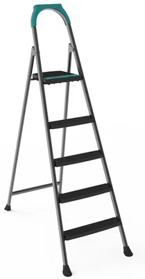 Image de Evila Originals, échelle d'accès en acier 100%, noire et turquoise, capacité de 150 kg, dimensions : 50 x 103 x 152 cm