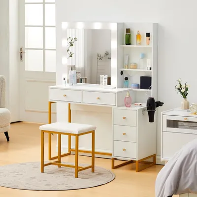 Productafbeelding van Make-up tafel met LED-verlichting en spiegel, wit, 80x40x135 cm