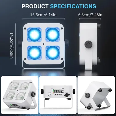 Obrázok produktu pre LED reflektor – osvetlenie pre pódium s ovládaním DMX – sada 2 kusov – nabíjateľný – RGBWA+UV – štvorcový – 40 W – konektor pre európsku zásuvku