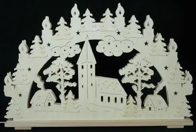 Produktbild von Schwibbogen mit Kirche Häuser und Beleuchtung BxHxT 70x45x7cm NEU