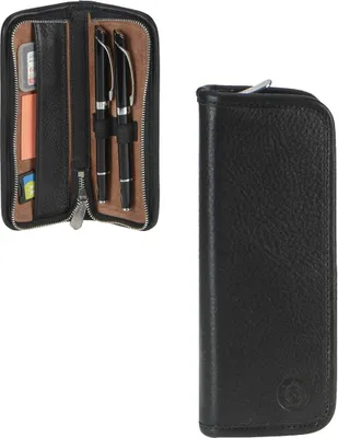 Produktbild von Sonnenleder Stiftetui Leder MÖRIKE mit 2 Füllerschlaufen Federtasche Etui für Füller schwarz 801-398-02