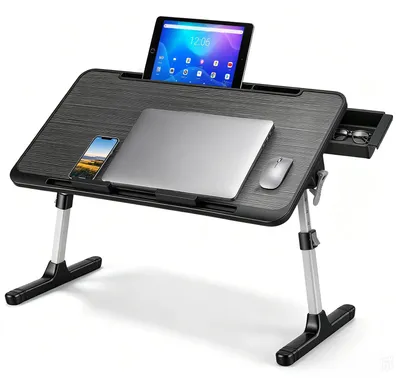 Produktbild von Laptop-Tisch - Verstellbarer Laptopständer - Tragbar - Ergonomisch - Aluminium - Mit Mauspad - Schwarz