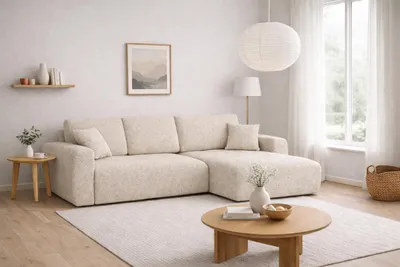Produktbild von Kaiser Möbel Ecksofa mit Schlaffunktion und Bettkasten L-Form Ivo XL, Chenille-Stoff Artico, Nata, Rechts