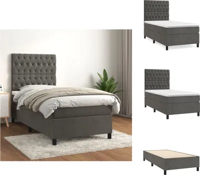 Productafbeelding van vidaXL Boxspringbed met matras, donkergrijs, 100x200 cm, fluweel - Bedden & bedbodems