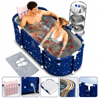 Obrázok produktu pre Skladacia, prenosná, extra veľká vaňa – pre dospelých – 120 cm – hlboká – 6-vrstvová izolácia – nosnosť do 150 kg – domáce wellness