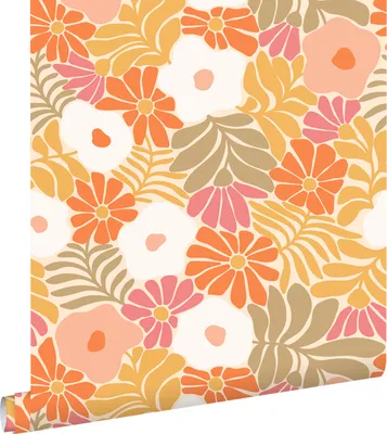 Produktbild von ESTAhome Tapete Blumen im Matisse-Stil Orange und Gelb 53 cm x 10.05 m