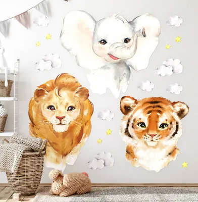 Produktbild von Kleine Tiere – Wandgestaltung – Wandbilder Kinder – Motivtapeten Set – Wanddekor Kinderzimmer – Selbstklebende Wandsticker – 100x158 cm