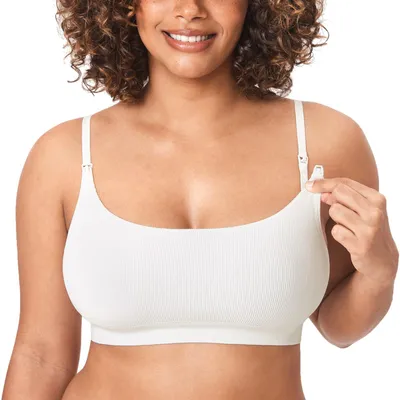 Productafbeelding van MOMANDA Damen BH, gestreept, zonder beugels, kleur: wit, maat: XL
