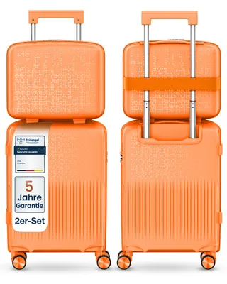 Produktbild von 4FLY Hartschalen Handgepäck Set 2-teilig (S/M) – Kosmetikkoffer (14L) & Kabinenkoffer (55×35×19 cm, 33L) mit TSA-Schloss, 4 Doppelrollen