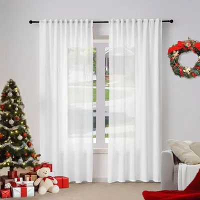 Produktbild von WOLTU 2 × Gardinen mit Kräuselband Halbtransparent Leinenvorhang 135x225cm Weiß