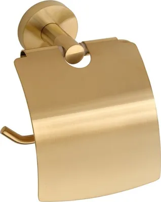 Produktbild von BABLO Papierrollenhalter mit Deckel Messing Gold matt 80x140x155 mm für Bad & WC >> zum Bohren oder Kleben