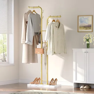 Produktbild von Stehgarderobe 8 Haken, gold, Metall und Marmoroptik, für Diele