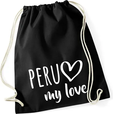 Produktbild von Huuraa Turnbeutel Peru my love 12 Liter Black Baumwolle Rucksack Geschenkidee