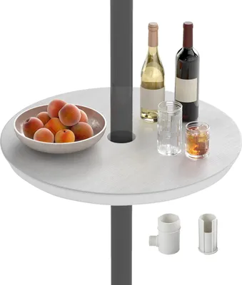 Immagine prodotto di COSTWAY Tavolino da ombrellone Ø50cm, tavolino rotondo con foro per palo da 38-48mm, portatile, regolabile, accessorio per protezione solare da giardino Bianco