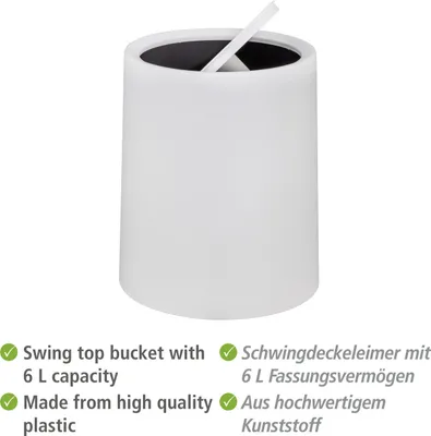Obrázok produktu pre Odpadkový kôš s výklopným vekom WENKO Mod. Atri White, objem: 6 litrov