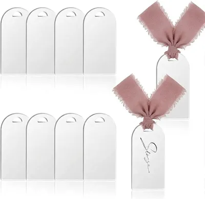 Productafbeelding van Acryltableaushouders, wit, 10 stuks, 9 x 4,5 cm, met lint, voor bruiloften