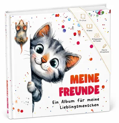 Produktbild von Freundebuch Grundschule Katze 21x21 cm Hardcover, 92 Seiten, 30 Freunde & 8 Erwachsene