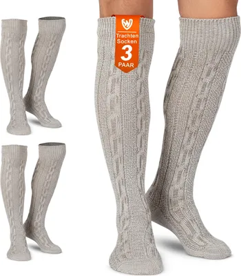 Produktbild von Trachtenstrümpfe 3er Pack Lange Trachtensocken Strümpfe Socken 70cm, Farbe:Meliert, Größe:44-46