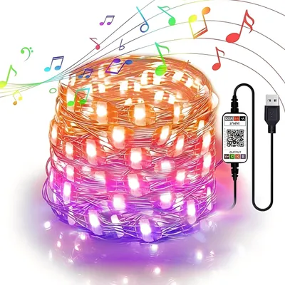 Produktbild von Lichterketten 10M 100 LEDs Bluetooth RGB String Lichter Bunt Farbwechsel Draht USB,Timer,Sync Musik,für Weihnachten Zimmer Party Hochzeit DIY Deko