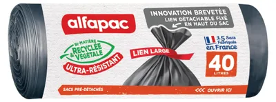 Productafbeelding van Alfapac - 15 zakken met 40 liter capaciteit, geschikt voor groot afval, met grote opening