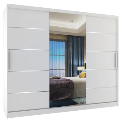 Produktbild von BELINI Verona MBP Schiebetürenschrank 232 cm Weiß Matt - Kleiderschrank mit Spiegel & 4 Schubladen, Schlafzimmer