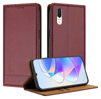 Produktbild von Handyhülle für Huawei P20 Leder Flip Klappbare Schutzhülle mit Standfunktion Dunkelrot