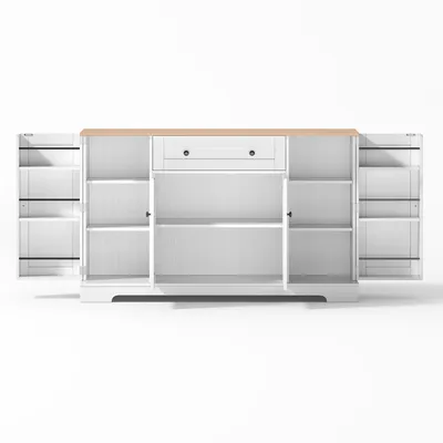 Produktbild von Flieks Sideboard Küchenschrank, Anrichte Küchenbuffet mit verstellbare Ablagen, Aufbewahrungsschrank für Küche, Wohnzimmer, Esszimmer, Weiß, Natural