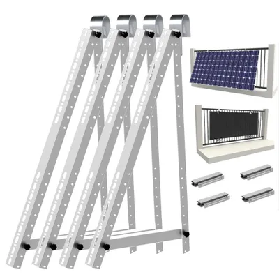 Immagine prodotto di Staffa per pannelli solari 114 cm - staffa da balcone con gancio rotondo per moduli fotovoltaici, montaggio regolabile da 0 a 90° sulla ringhiera