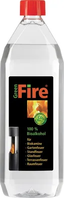 A bottle of bio-alcohol fuel for fireplaces.
