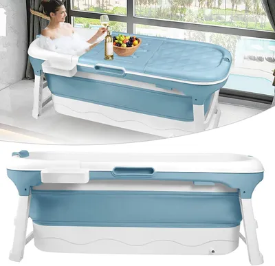 Imagen del producto de Bañera plegable - Bañera portátil para sentarse - Disfrute de un baño relajante - Diseño que ahorra espacio - 148 x 62 x 52 cm - Azul