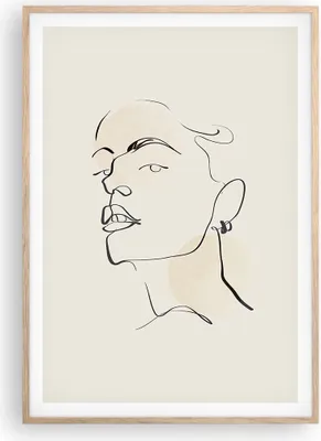 Produktbild von Gerahmtes Poster - Rahmen in heller Eiche - Minimalismus Porträt Linie - 70x100 cm - Wand Bild - Wanddeko - Wandbilder - Kunstposter - Wandposter - Bilderrahmen - Bilder - P2NPA70x100-4815