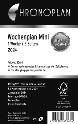 Zdjęcie produktu dla CHRONOPLAN 50614 Wymienny kalendarz Mini 1 tydzień / 2 strony(S)
