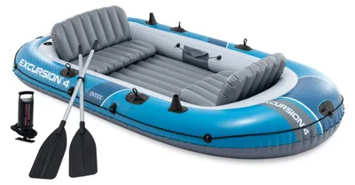 Zdjęcie produktu dla Ponton dmuchany Excursion 4, 4-osobowy, zestaw pompka, wiosła, Intex 66324