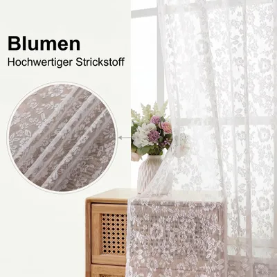 Produktbild von Gardine 245 x 140 cm, 2er Set, weiß, Jacquard, mit Ösen, für Wohnzimmer