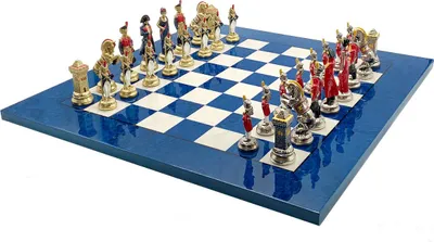 Produktbild von s Italfama Schachset: Handgefertigte Napoleon-Figuren + Schachbrett aus Blaumadrone-Briarholz