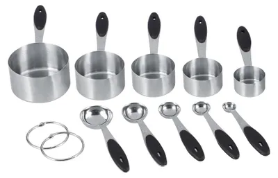 Image de Ejoyous 10 pièces de tasses à mesurer et cuillères en acier inoxydable avec manche en silicone pour la cuisine M