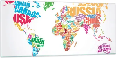 Produktbild von Bilder auf glas - Karte Worte Welt Geographie - 120x50cm - Glasbilder - Wandbilder - Kunstdruck - zum Aufhängen bereit - Wanddekoration aus Glas - Glas Bilder - Wandbild auf Glas - GAB120x50-2860