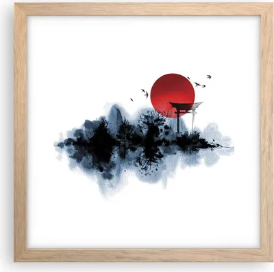Produktbild von Gerahmtes Poster - Rahmen in heller Eiche - Rot Sonne Tor - 30x30 cm - Wand Bild - Wanddeko - Wandbilder - Kunstposter - Wandposter - Bilderrahmen - Bilder - Kunstdruck - P2NAC30x30-4666
