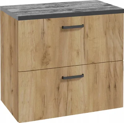 Zdjęcie produktu dla Szafka do Łazienki 80 x40cm Dąb Craft Złoty Wisząca 2 Szuflady + Blat Beton