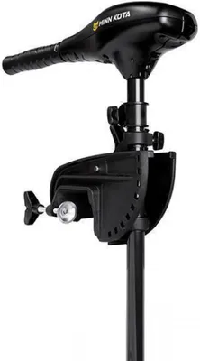 A black Minn Kota electric outboard motor is shown against a white background.