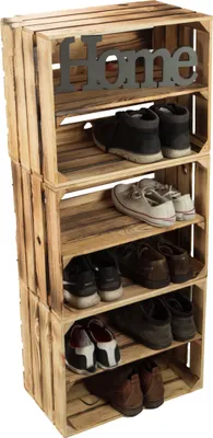 Produktbild von 3 x Schuhschrank Schuhregal aus geflammten Holzkisten Schuhablage für 12 Paar Schuhe als Schuhständer Schuhaufbewahrung aus Holz Maße 50x30x40cm