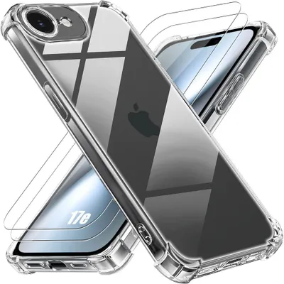 Image de Coque + 2 Verres Trempés pour iPhone 17e, Protection Silicone Antichoc Coins Renforcés Transparent