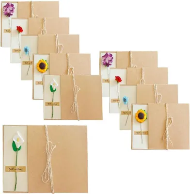 Imagen del producto de Tarjetas de felicitación con flores secas, paquete de 10 unidades, con diferentes tipos de flores de papel, ideales para manualidades y proyectos "hazlo tú mismo"