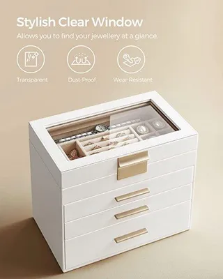 Produktbild von Famanu Schmuckbox mit 4 Ebenen - Weiß/Gold
