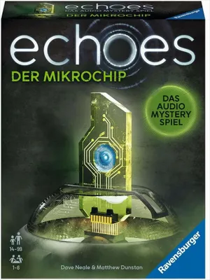 The image shows the front of a board game box, featuring a futuristic microchip design.